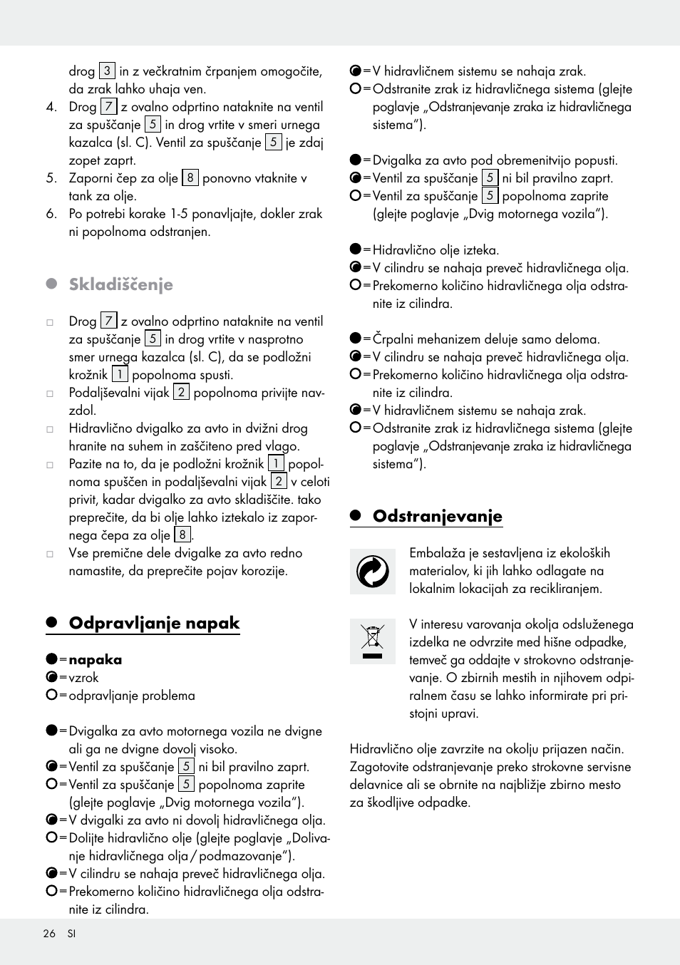 Skladiščenje, Odpravljanje napak, Odstranjevanje | Ultimate Speed Z31224 User Manual | Page 26 / 46