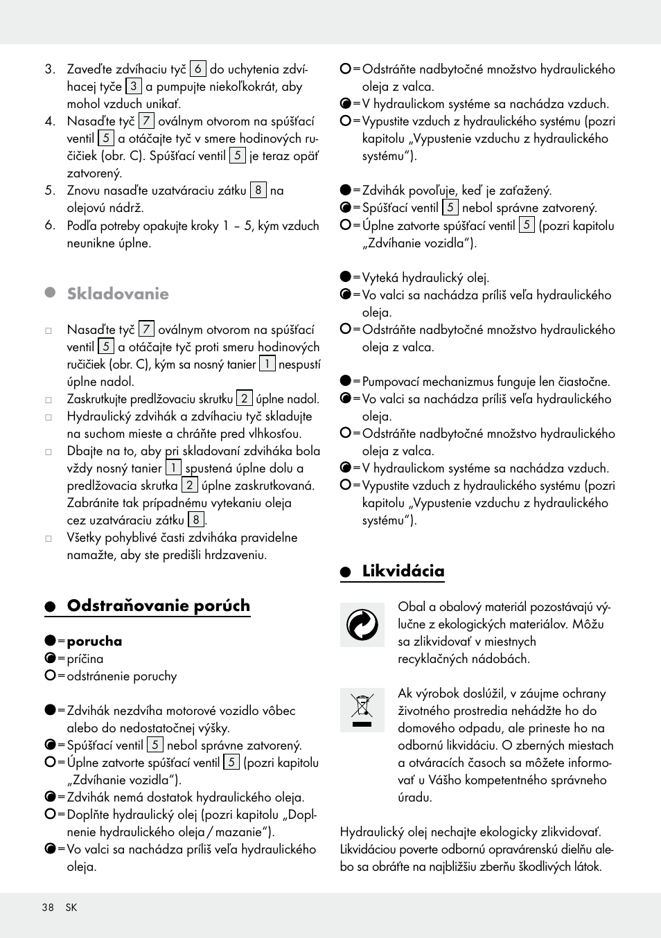 Skladovanie, Odstraňovanie porúch, Likvidácia | Ultimate Speed Z31224 User Manual | Page 38 / 46