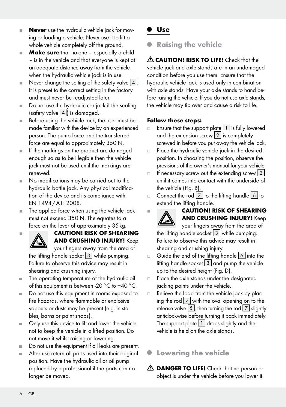 Raising the vehicle, Lowering the vehicle | Ultimate Speed Z31224 User Manual | Page 6 / 46