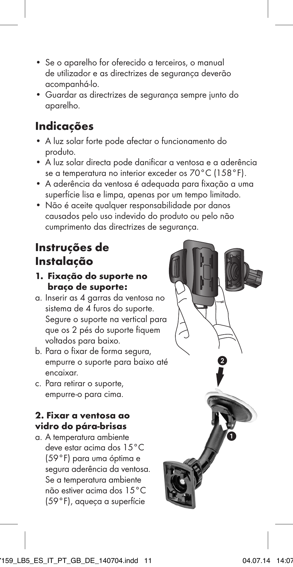 Indicações, Instruções de instalação | Ultimate Speed MULTI-PURPOSE CAR BRACKET User Manual | Page 11 / 22