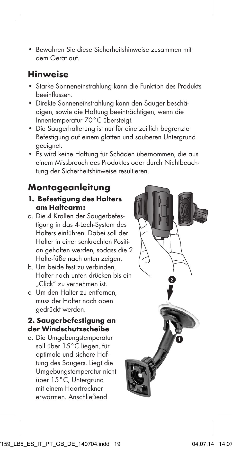 Hinweise, Montageanleitung | Ultimate Speed MULTI-PURPOSE CAR BRACKET User Manual | Page 19 / 22