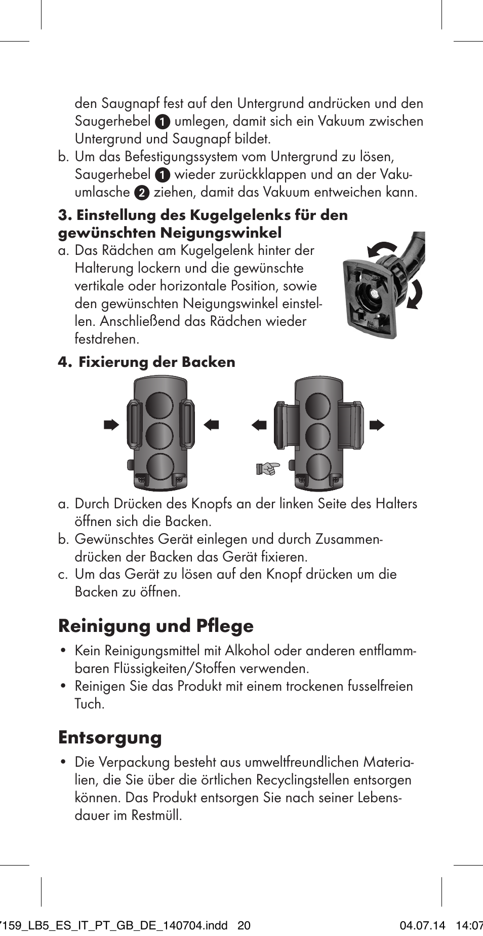 Reinigung und pflege, Entsorgung | Ultimate Speed MULTI-PURPOSE CAR BRACKET User Manual | Page 20 / 22
