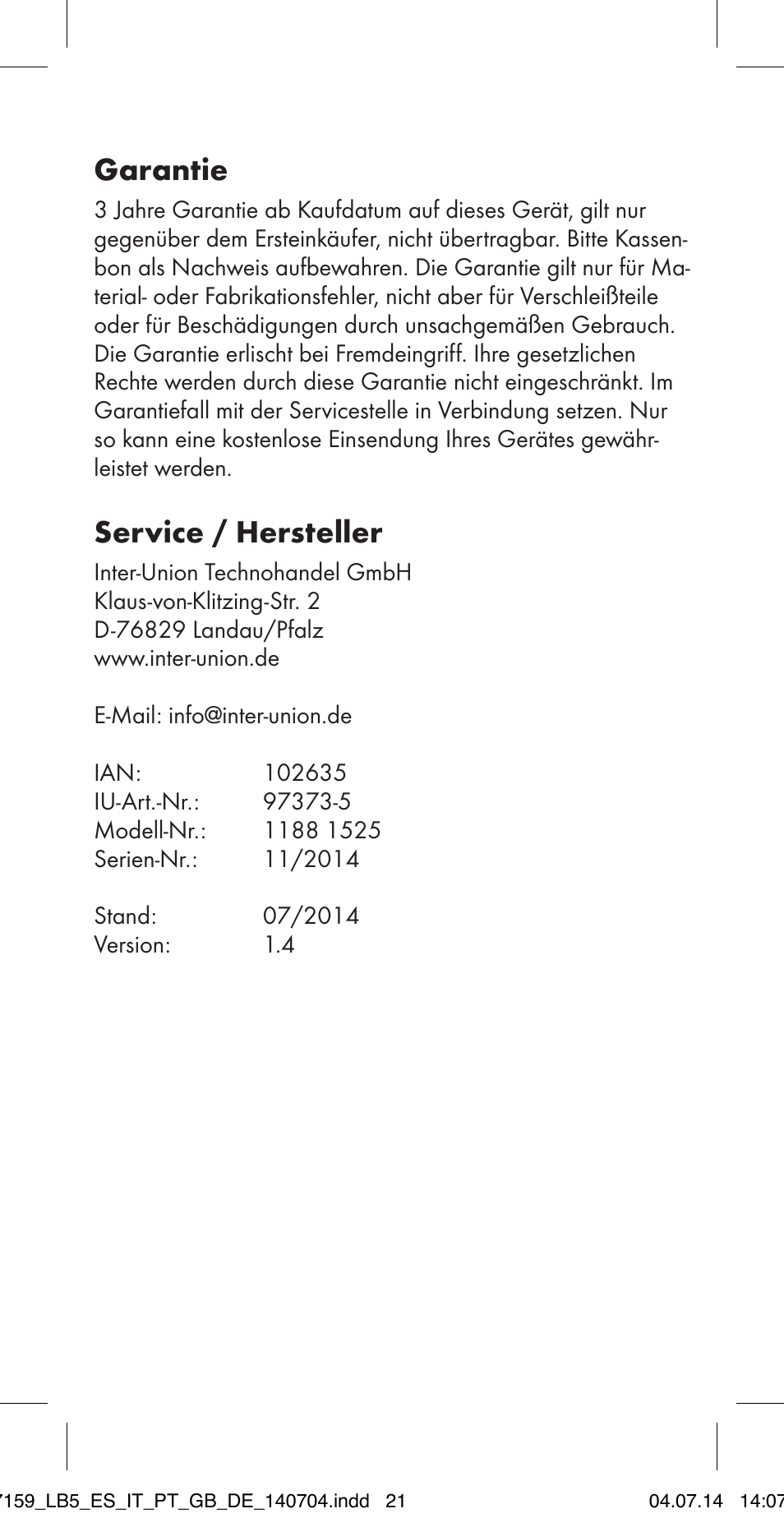 Garantie, Service / hersteller | Ultimate Speed MULTI-PURPOSE CAR BRACKET User Manual | Page 21 / 22