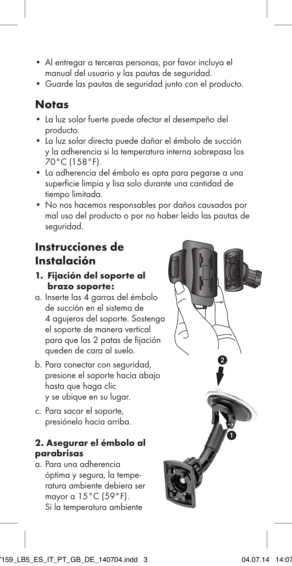 Notas, Instrucciones de instalación | Ultimate Speed MULTI-PURPOSE CAR BRACKET User Manual | Page 3 / 22