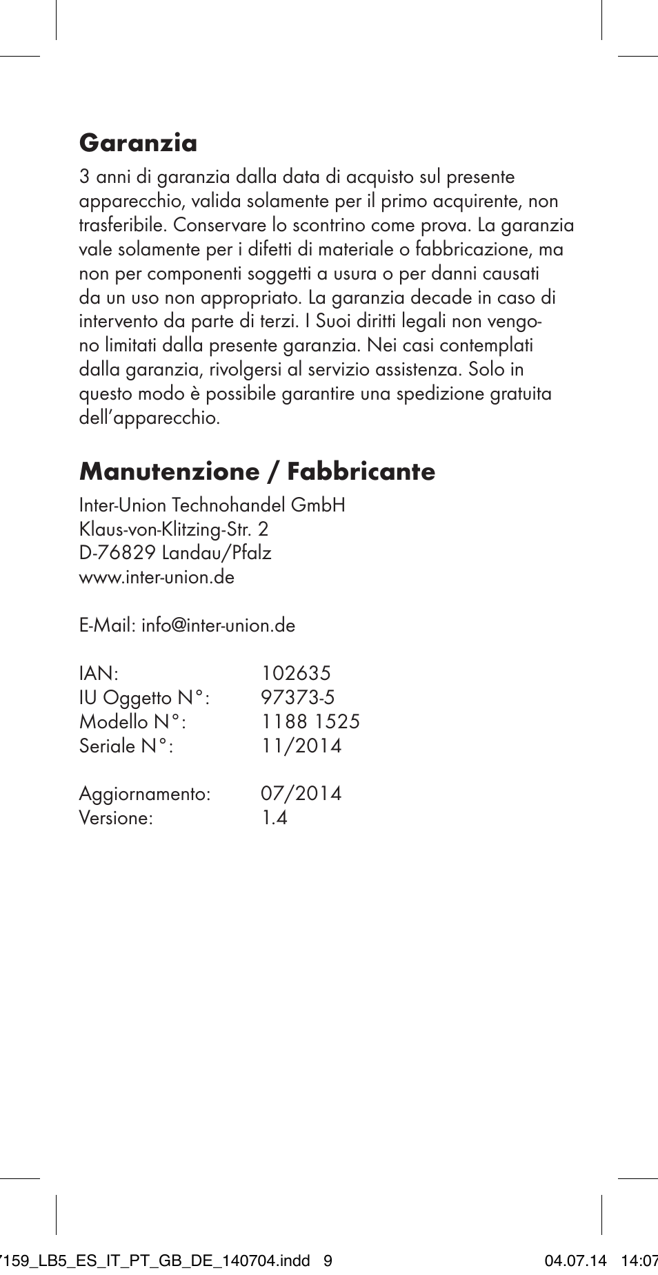 Garanzia, Manutenzione / fabbricante | Ultimate Speed MULTI-PURPOSE CAR BRACKET User Manual | Page 9 / 22