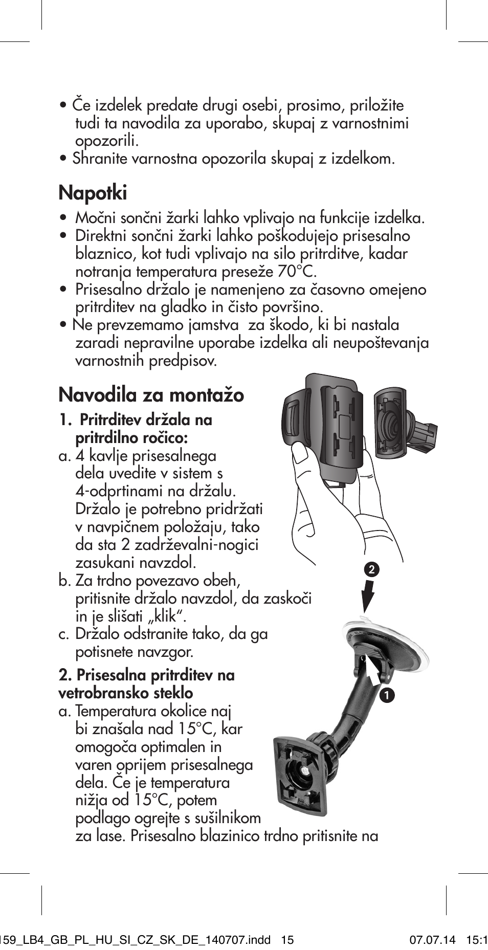 Napotki, Navodila za montažo | Ultimate Speed MULTI-PURPOSE CAR BRACKET User Manual | Page 15 / 30