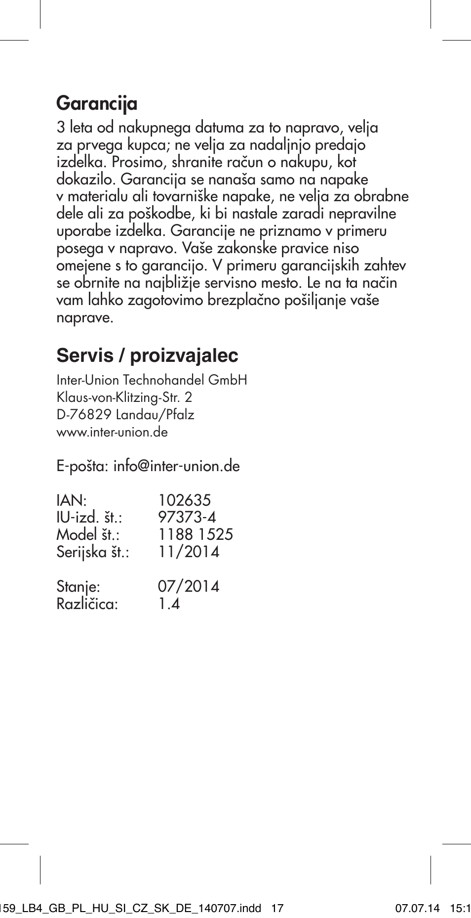 Garancija, Servis / proizvajalec | Ultimate Speed MULTI-PURPOSE CAR BRACKET User Manual | Page 17 / 30