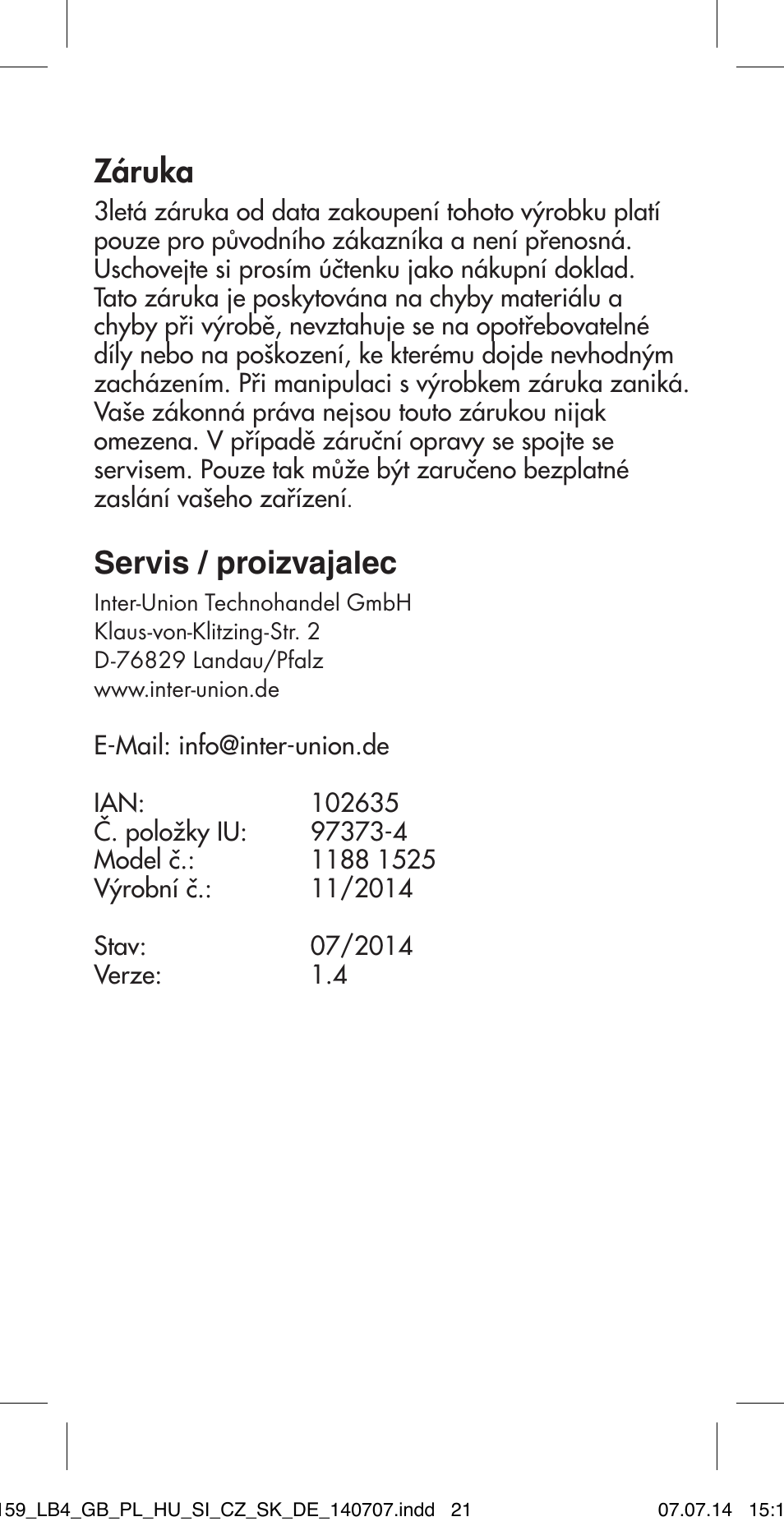 Záruka, Servis / proizvajalec | Ultimate Speed MULTI-PURPOSE CAR BRACKET User Manual | Page 21 / 30