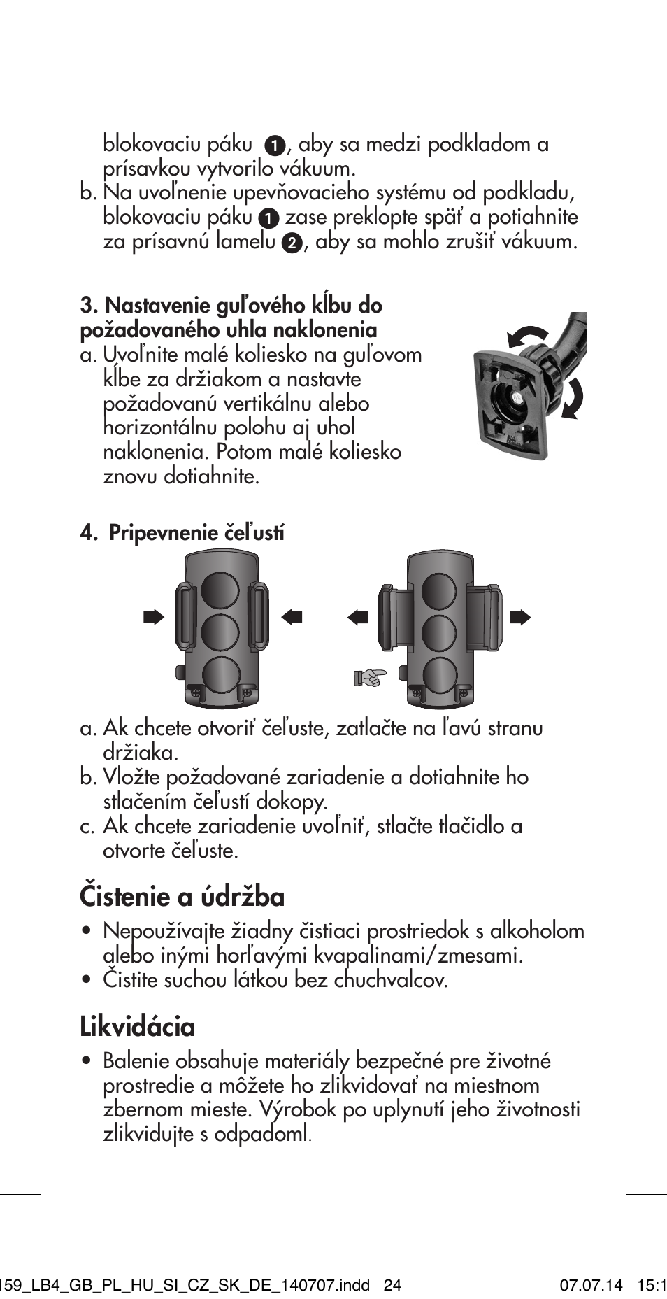 Čistenie a údržba, Likvidácia | Ultimate Speed MULTI-PURPOSE CAR BRACKET User Manual | Page 24 / 30