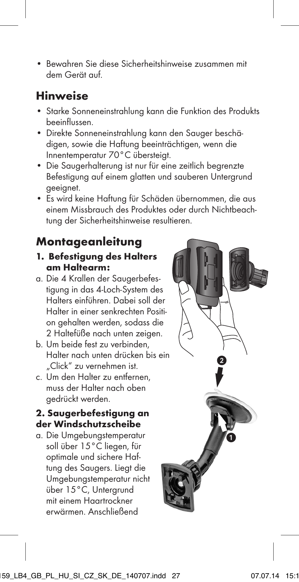 Hinweise, Montageanleitung | Ultimate Speed MULTI-PURPOSE CAR BRACKET User Manual | Page 27 / 30