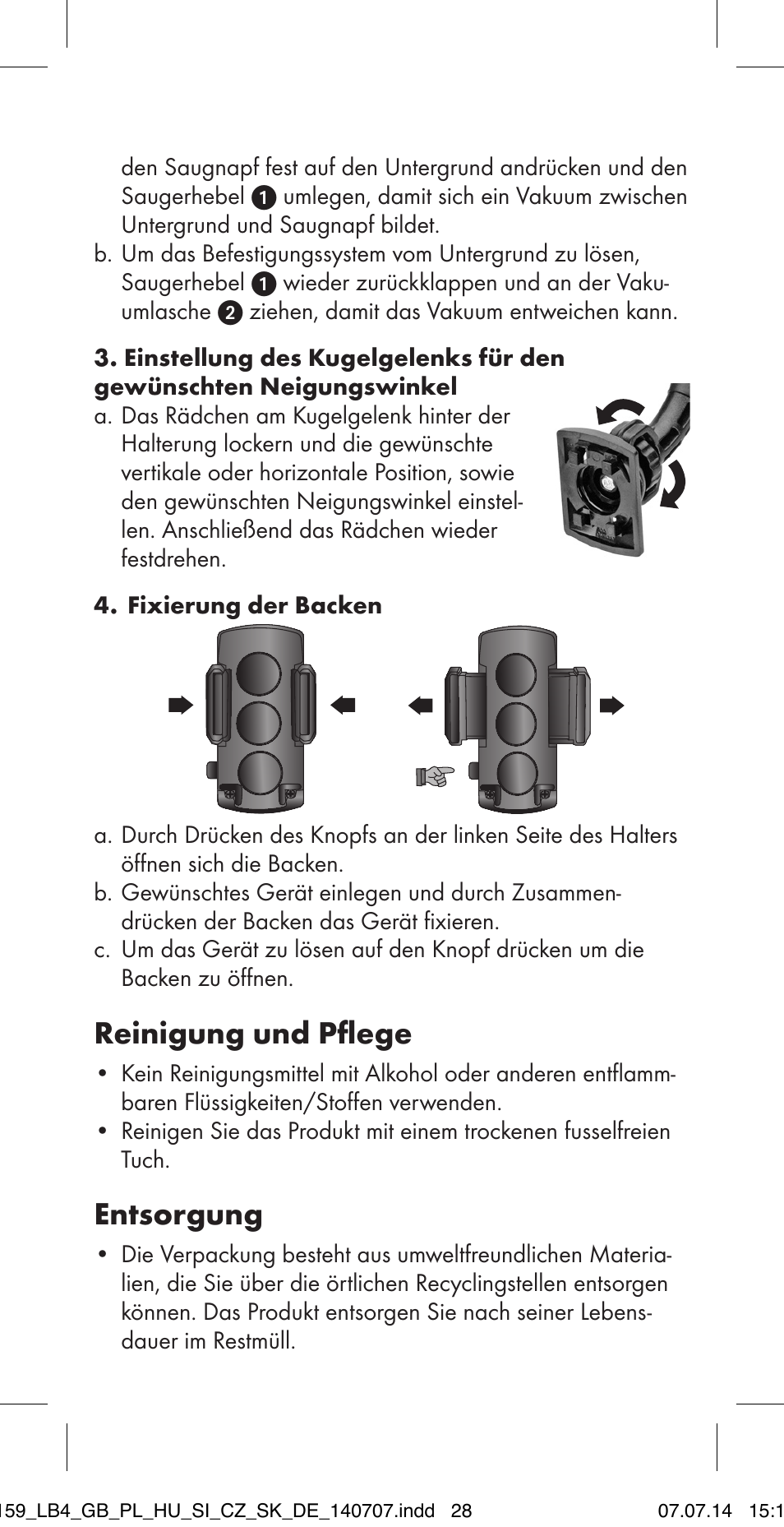 Reinigung und pflege, Entsorgung | Ultimate Speed MULTI-PURPOSE CAR BRACKET User Manual | Page 28 / 30
