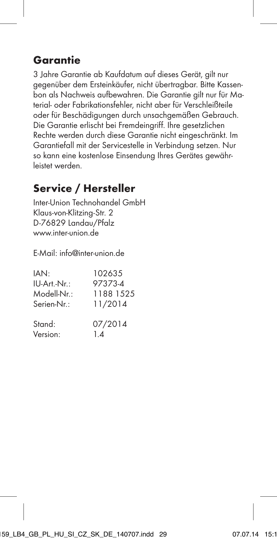 Garantie, Service / hersteller | Ultimate Speed MULTI-PURPOSE CAR BRACKET User Manual | Page 29 / 30