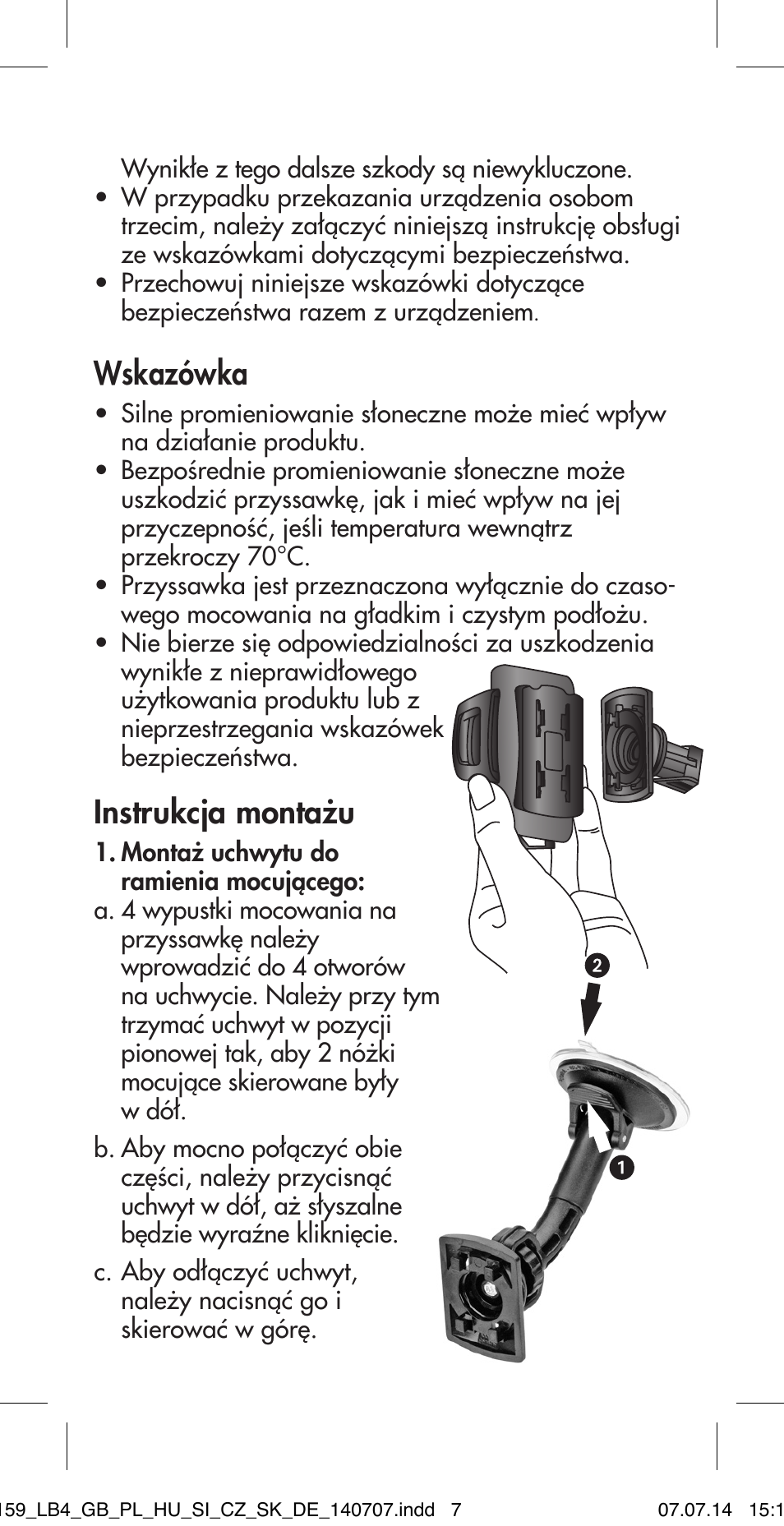 Wskazówka, Instrukcja montażu | Ultimate Speed MULTI-PURPOSE CAR BRACKET User Manual | Page 7 / 30