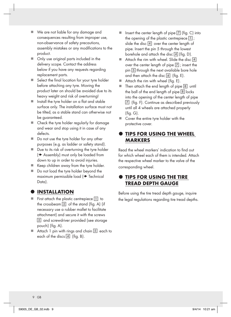 Installation, Tips for using the wheel markers, Tips for using the tire tread depth gauge | Ultimate Speed AZ-600 User Manual | Page 9 / 10