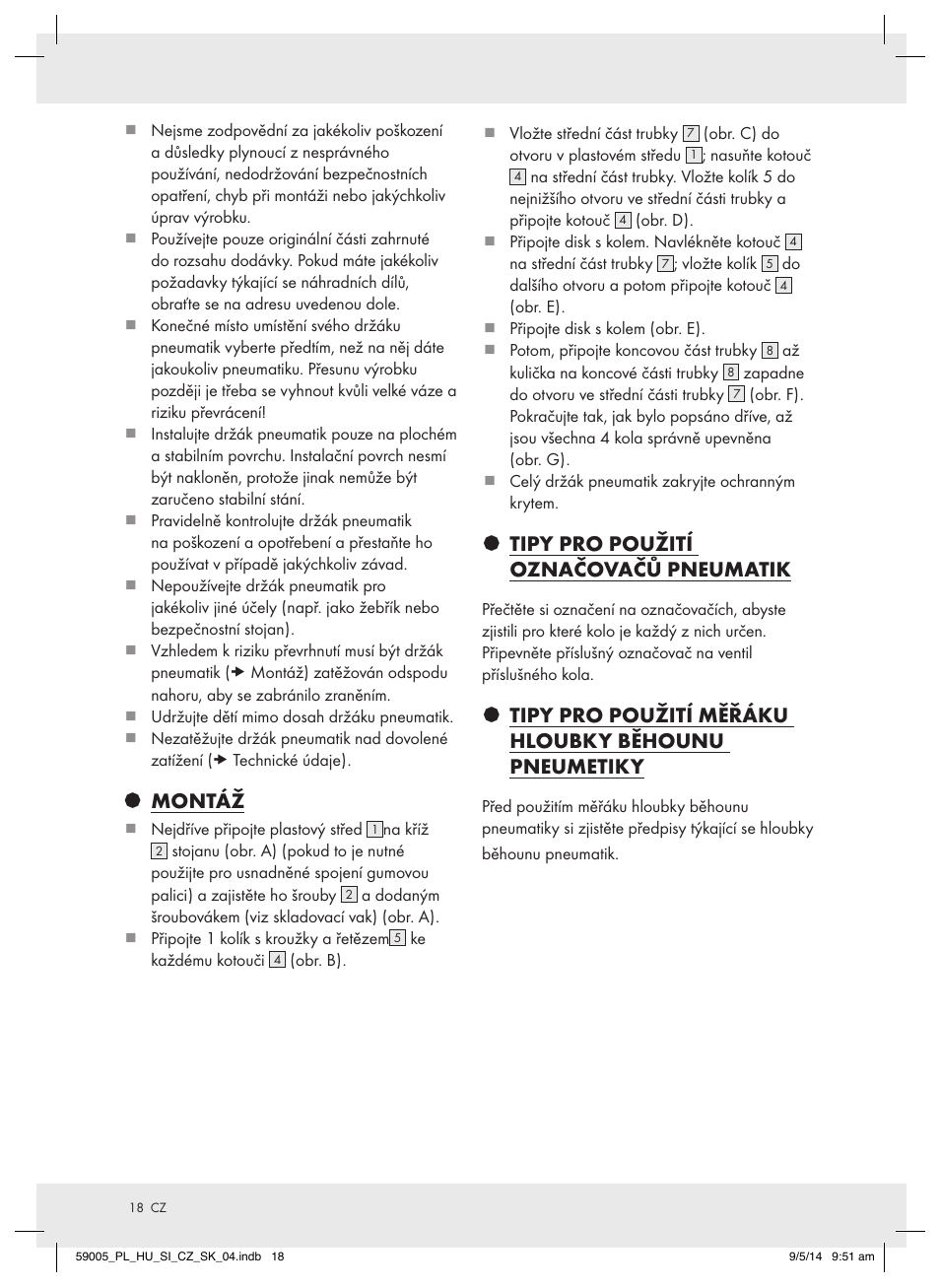 Montáž, Tipy pro použití označovačů pneumatik, Tipy pro použití měřáku hloubky běhounu pneumetiky | Ultimate Speed AZ-600 User Manual | Page 18 / 22