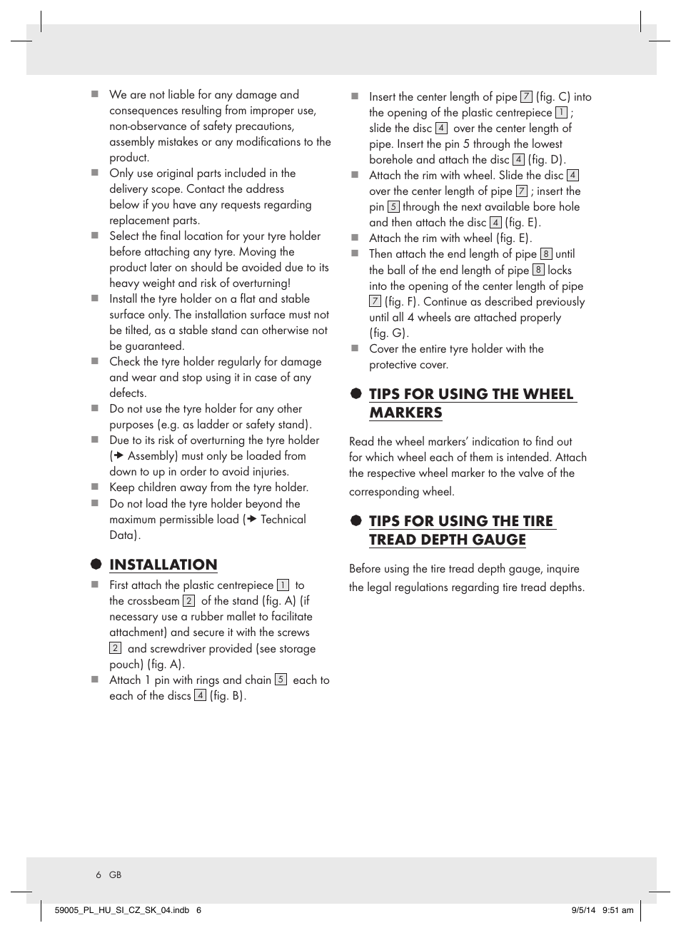 Installation, Tips for using the wheel markers, Tips for using the tire tread depth gauge | Ultimate Speed AZ-600 User Manual | Page 6 / 22