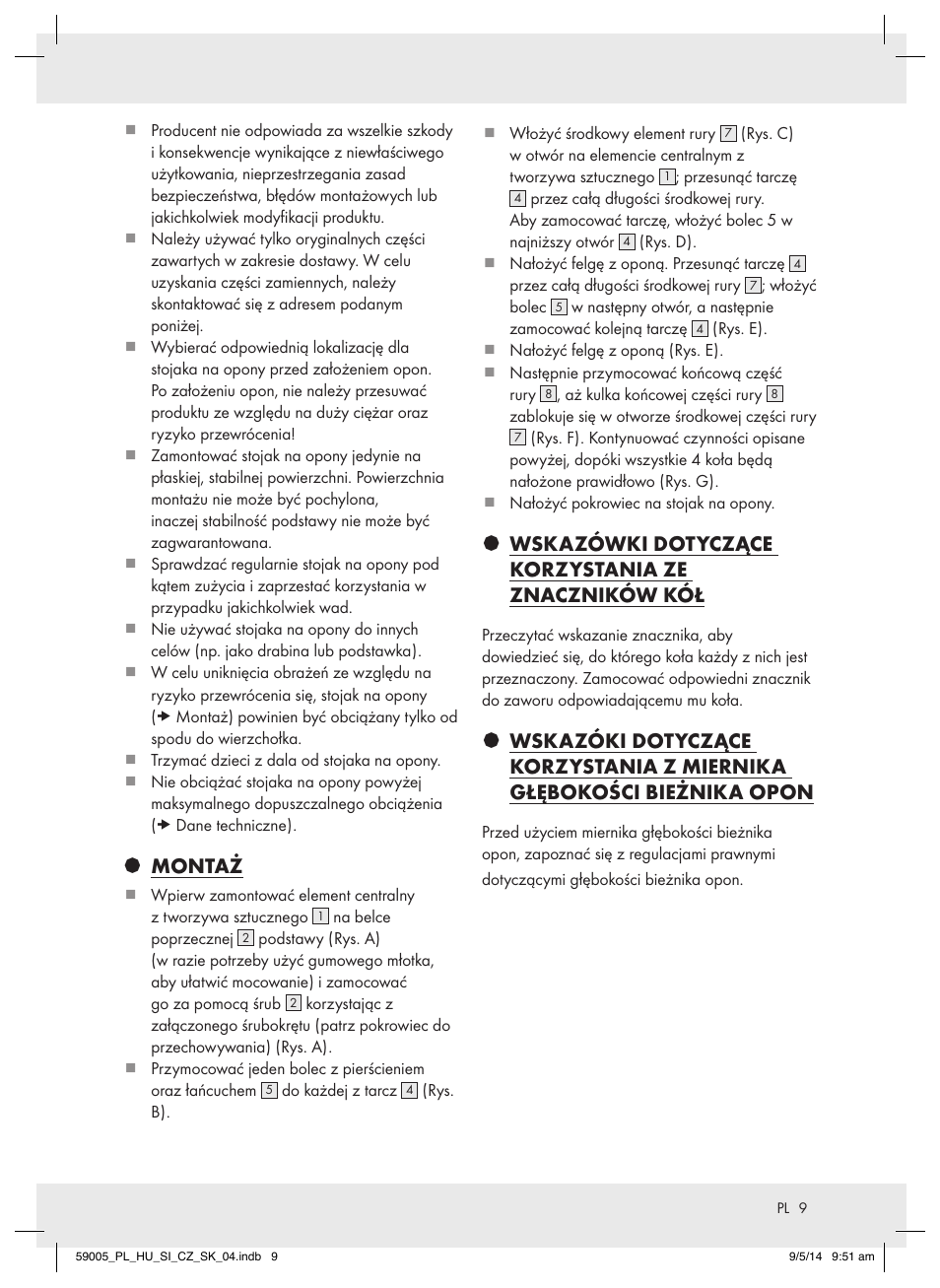 Montaż, Wskazówki dotyczące korzystania ze znaczników kół | Ultimate Speed AZ-600 User Manual | Page 9 / 22