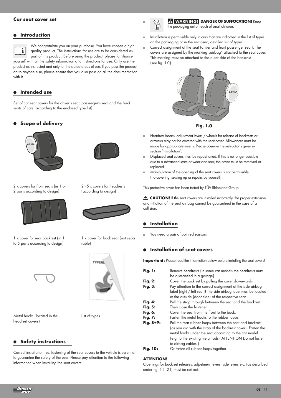 Ultimate Speed RACING CAR SEAT COVER SET User Manual | Page 11 / 13