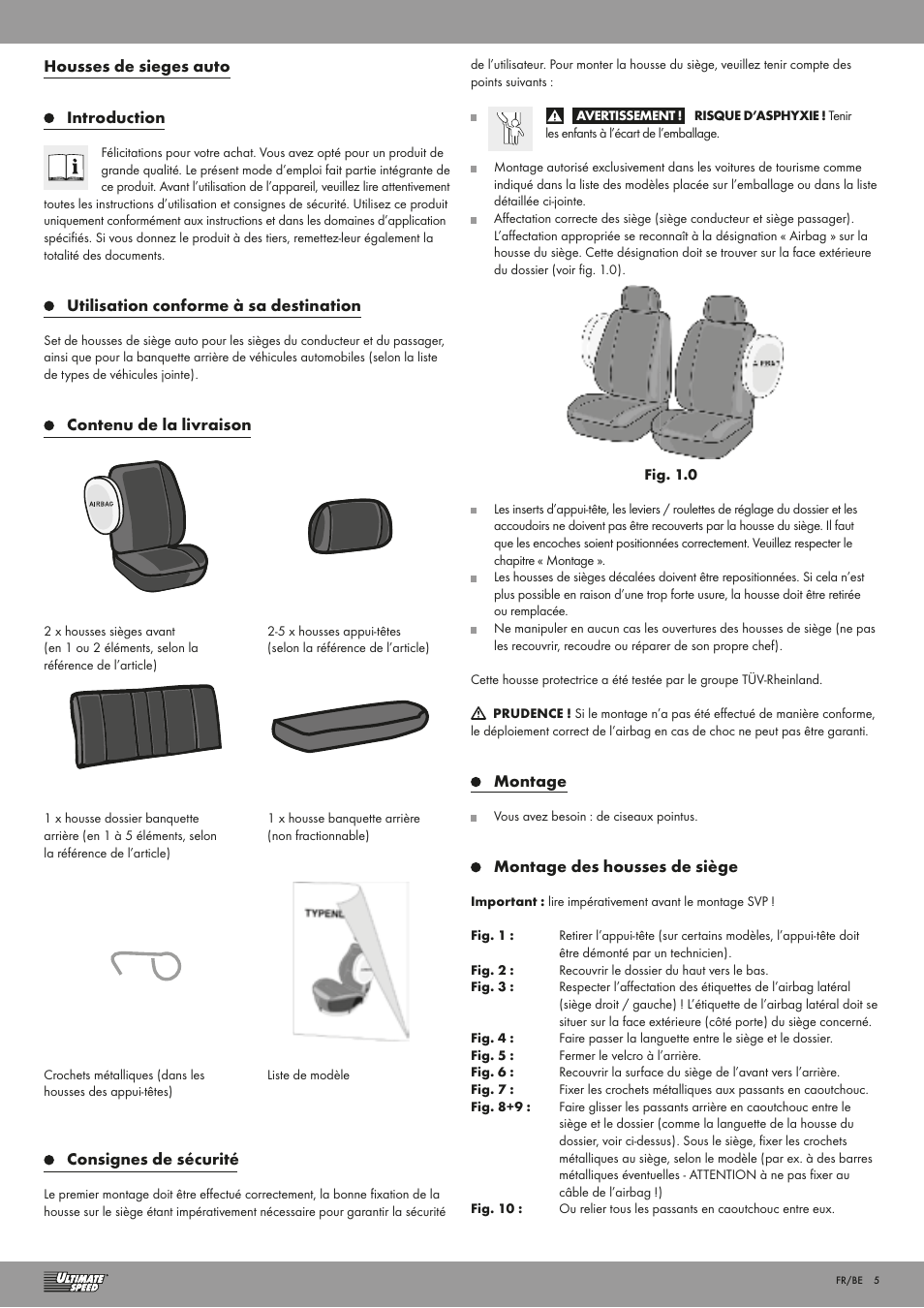Ultimate Speed RACING CAR SEAT COVER SET User Manual | Page 5 / 13