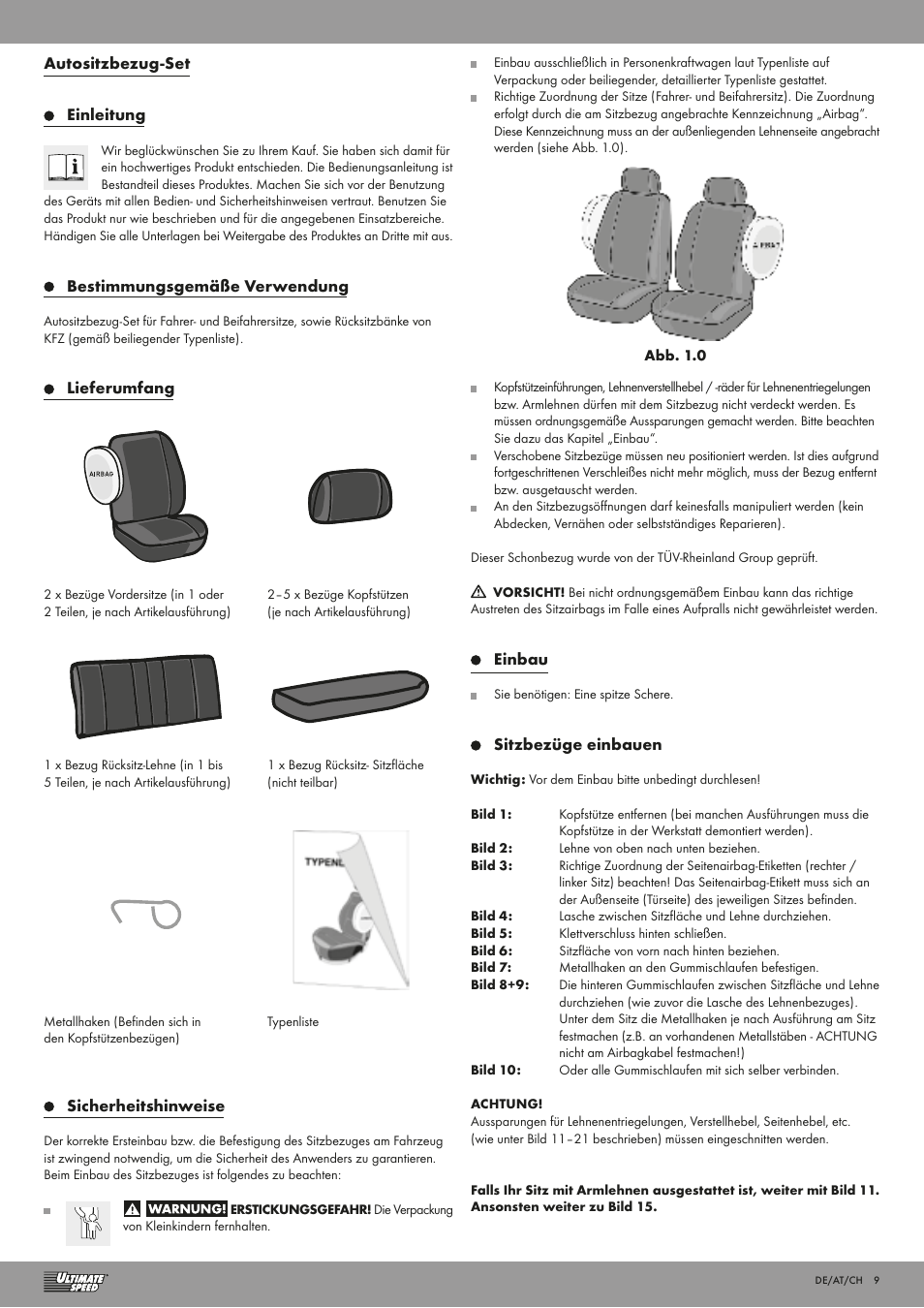 Ultimate Speed RACING CAR SEAT COVER SET User Manual | Page 9 / 13