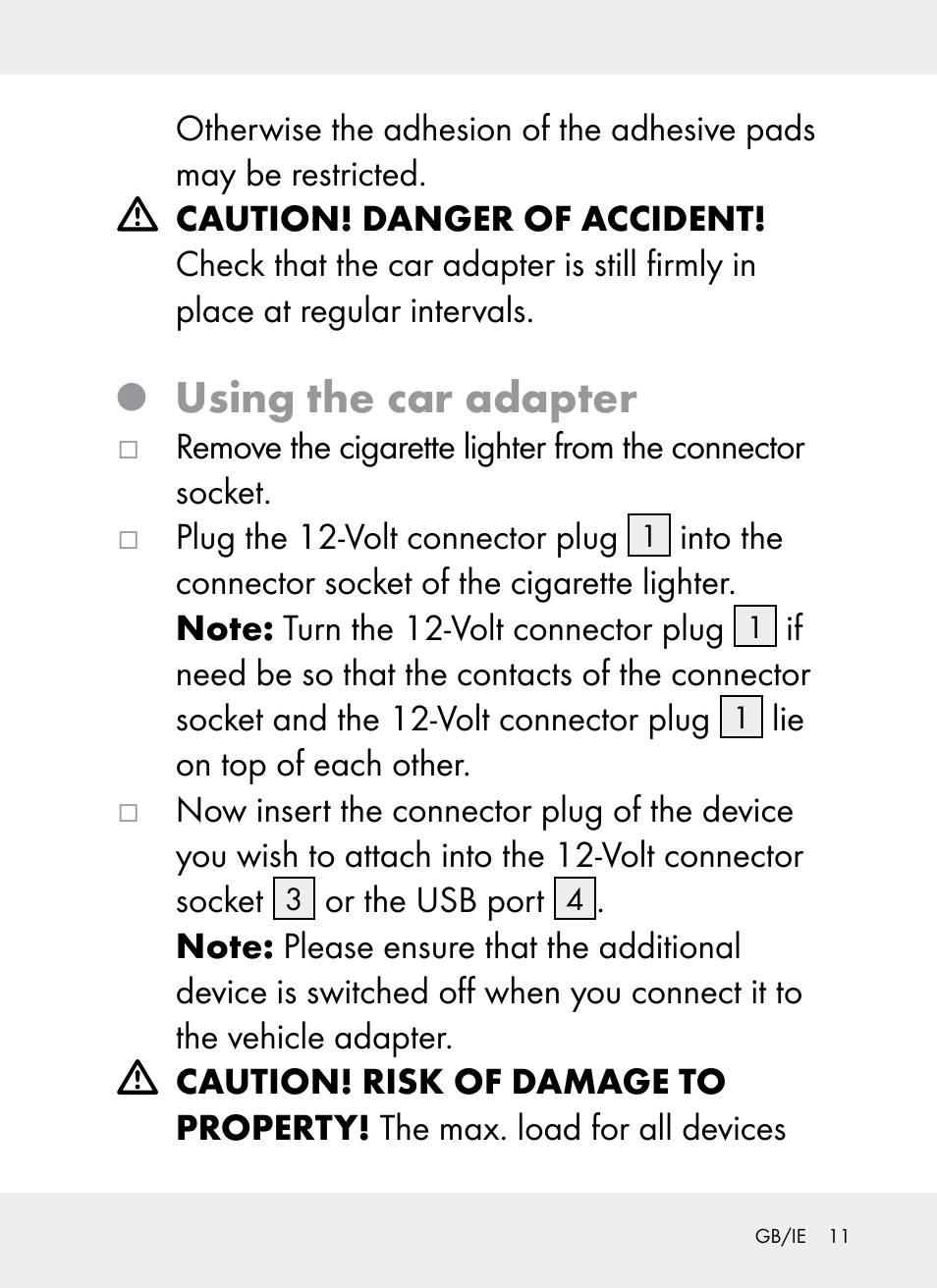 Using the car adapter | Ultimate Speed Z31381 User Manual | Page 11 / 77