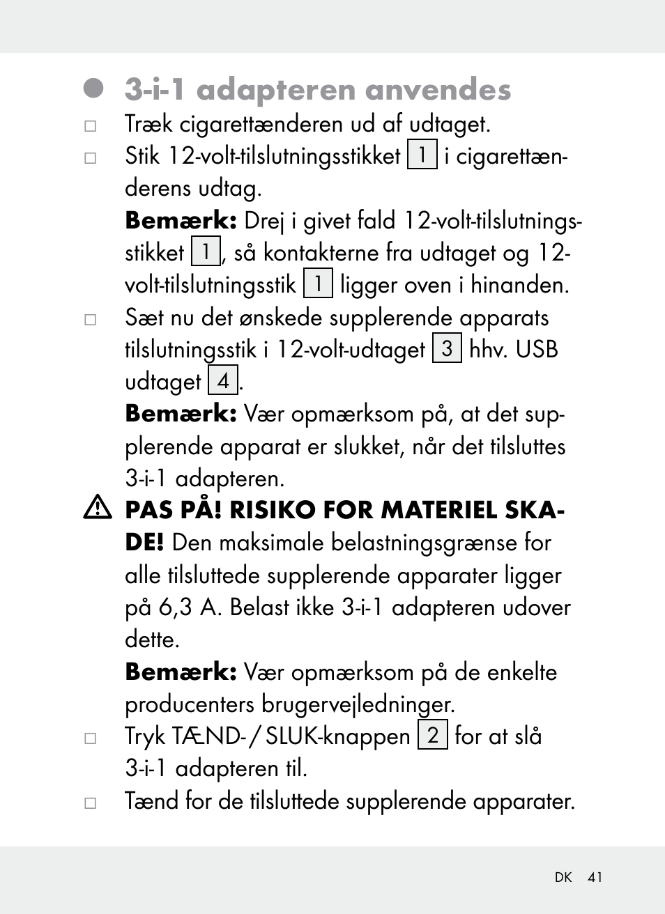 I-1 adapteren anvendes | Ultimate Speed Z31381 User Manual | Page 41 / 77
