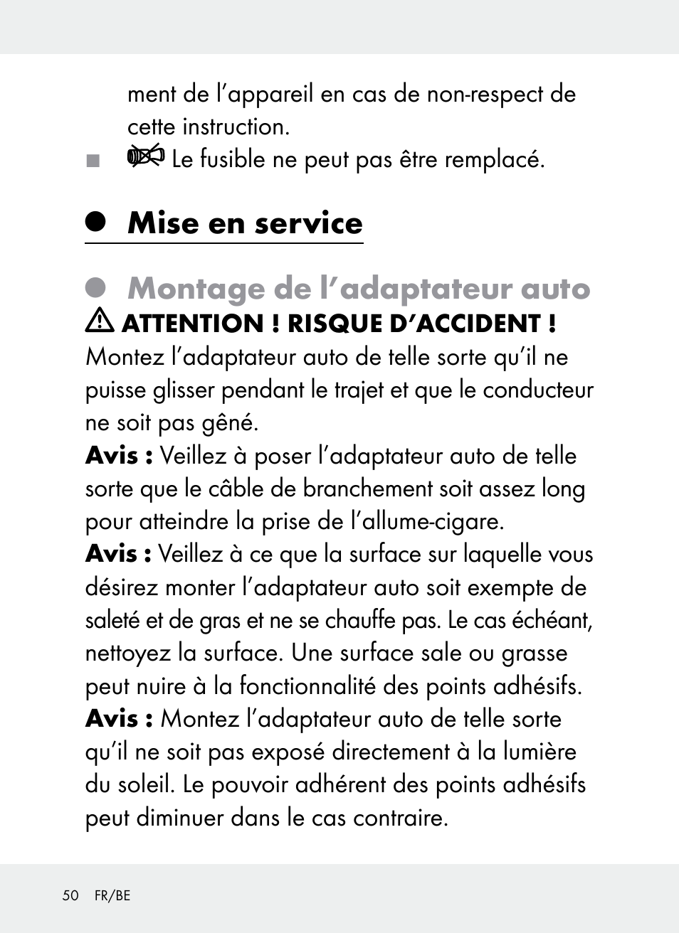 Mise en service, Montage de l’adaptateur auto | Ultimate Speed Z31381 User Manual | Page 50 / 77