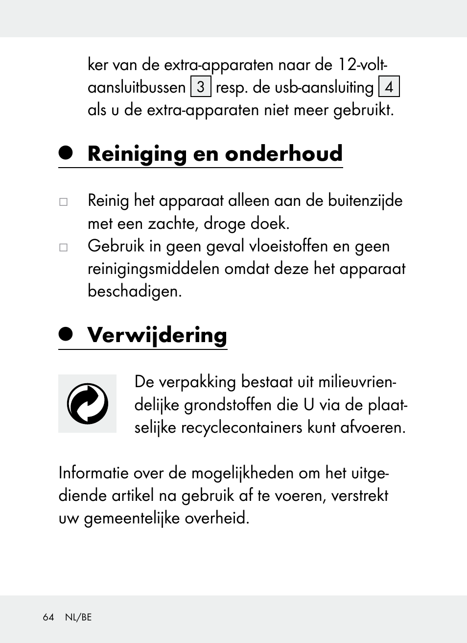 Reiniging en onderhoud, Verwijdering | Ultimate Speed Z31381 User Manual | Page 64 / 77