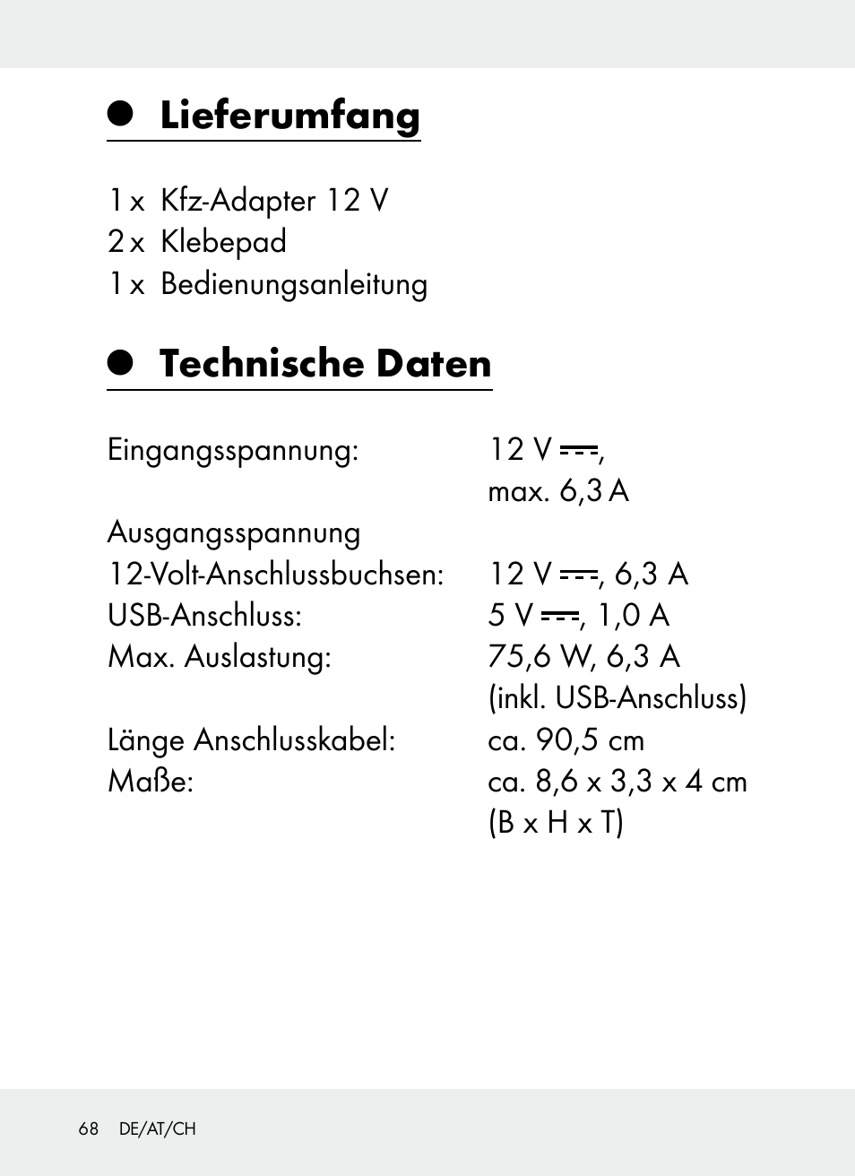 Lieferumfang, Technische daten | Ultimate Speed Z31381 User Manual | Page 68 / 77