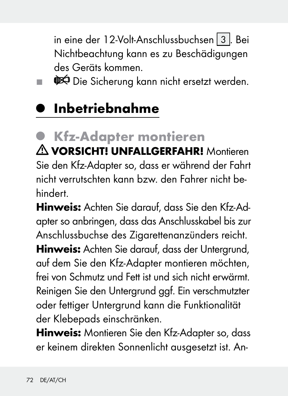 Inbetriebnahme, Kfz-adapter montieren | Ultimate Speed Z31381 User Manual | Page 72 / 77