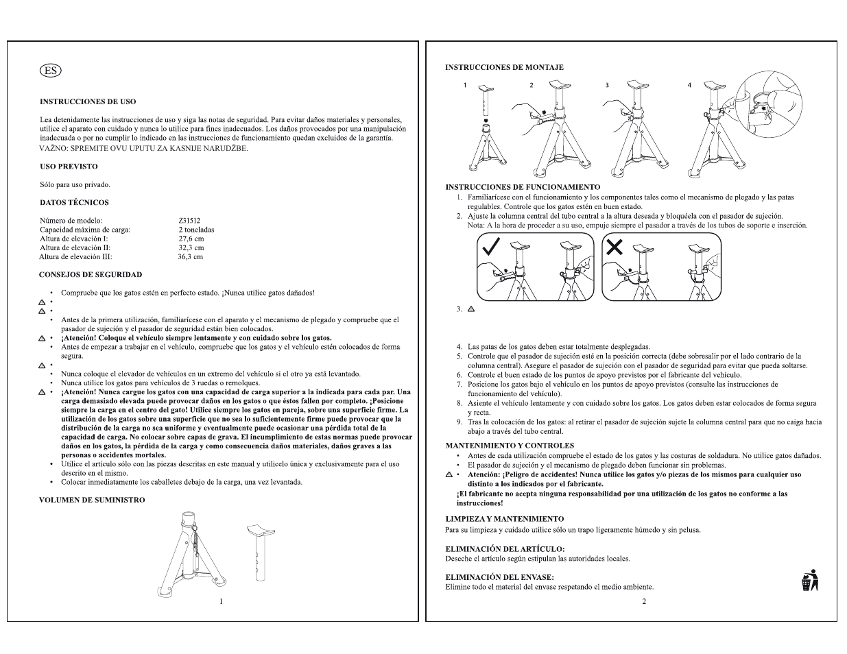 Caballetes plegables | Ultimate Speed Z31512 User Manual | Page 2 / 6