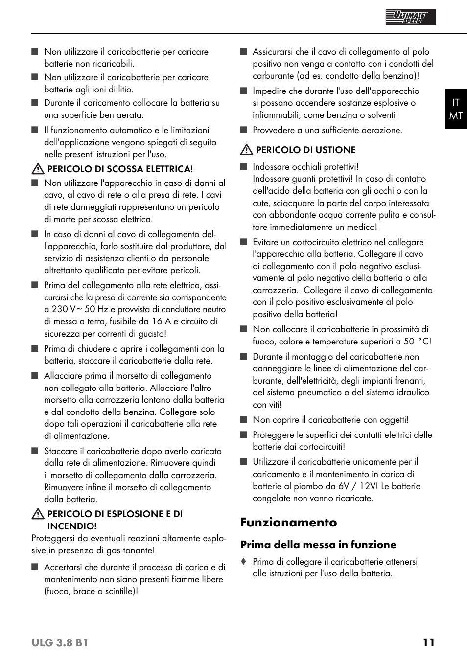 Funzionamento | Ultimate Speed ULG 3.8 B1 User Manual | Page 14 / 44