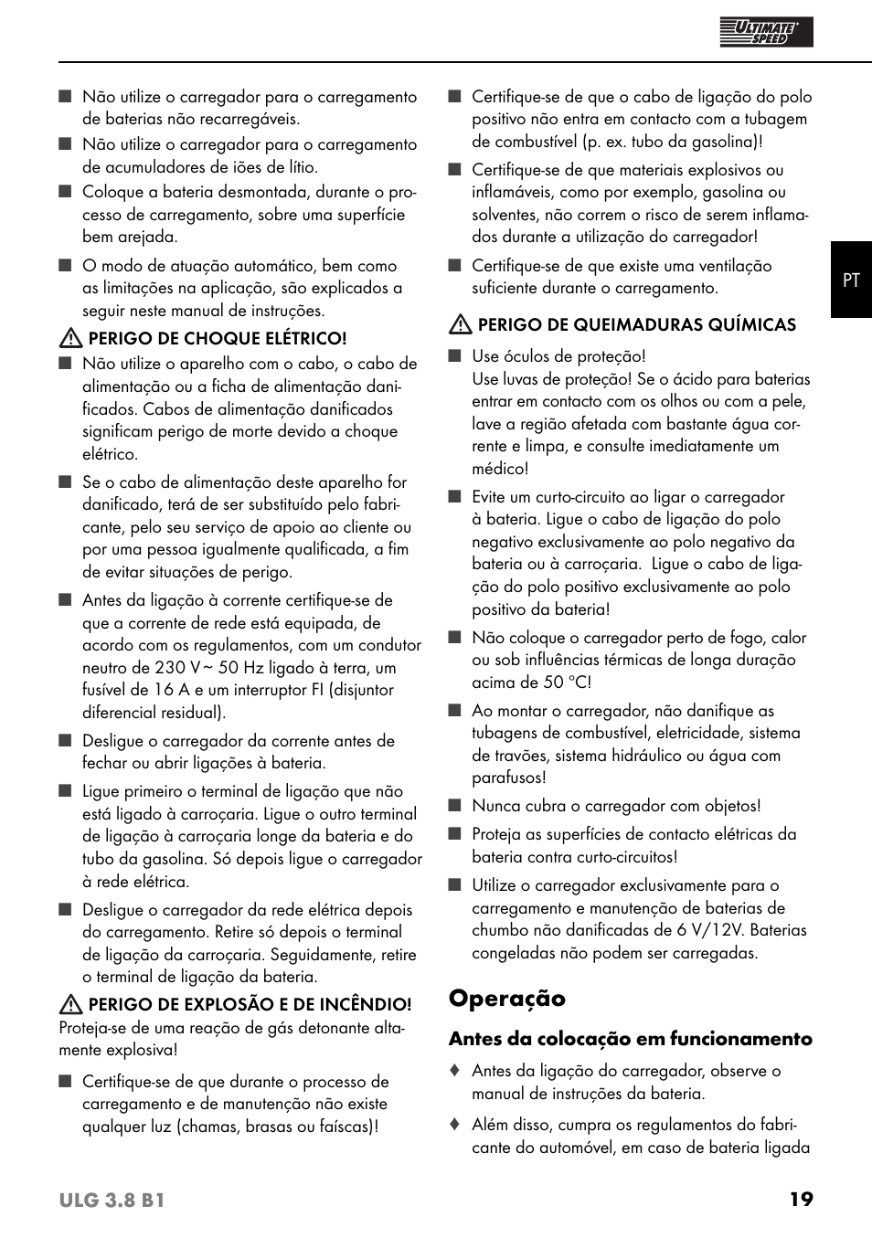 Operação | Ultimate Speed ULG 3.8 B1 User Manual | Page 22 / 44