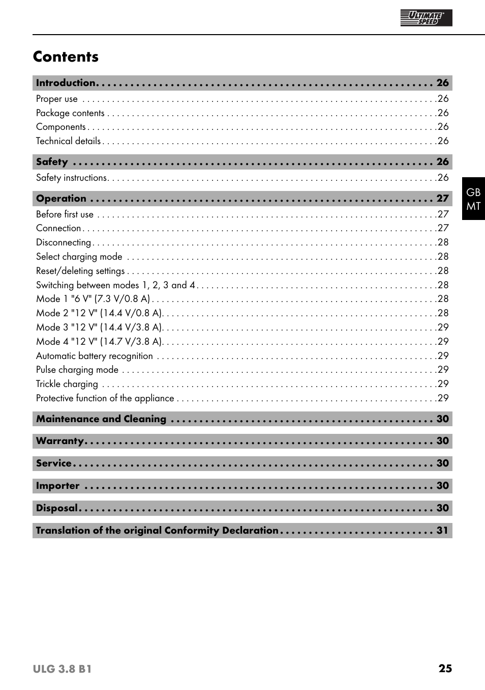 Ultimate Speed ULG 3.8 B1 User Manual | Page 28 / 44