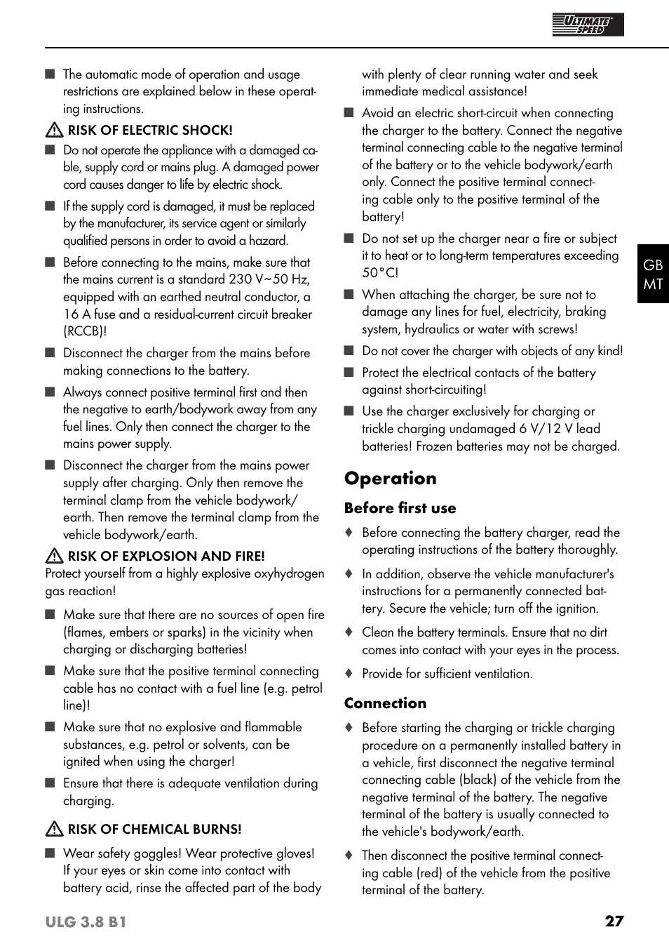 Operation | Ultimate Speed ULG 3.8 B1 User Manual | Page 30 / 44