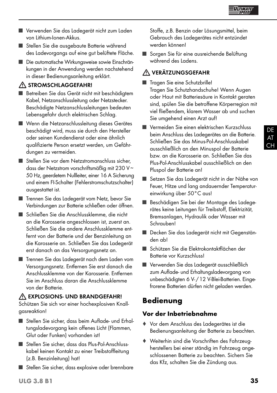 Bedienung | Ultimate Speed ULG 3.8 B1 User Manual | Page 38 / 44