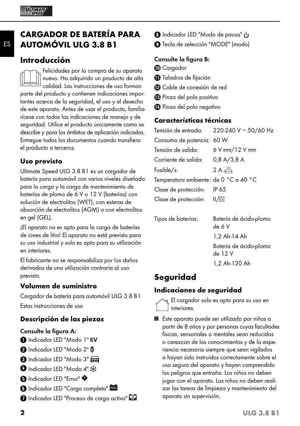 Seguridad | Ultimate Speed ULG 3.8 B1 User Manual | Page 5 / 44