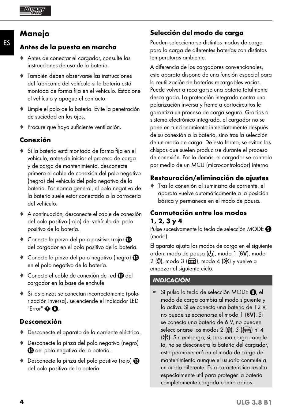 Manejo | Ultimate Speed ULG 3.8 B1 User Manual | Page 7 / 44