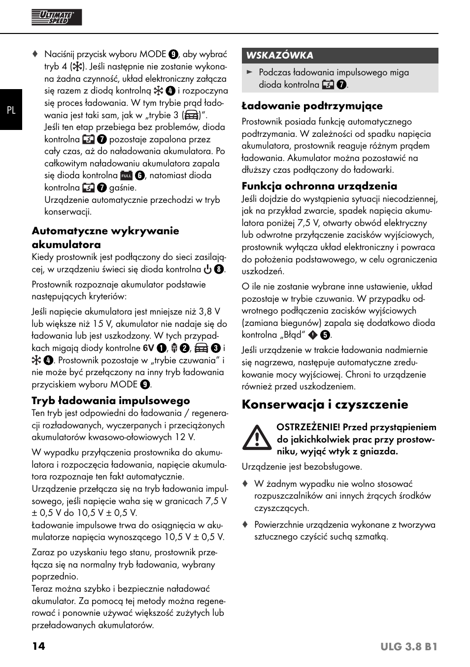 Konserwacja i czyszczenie | Ultimate Speed ULG 3.8 B1 User Manual | Page 17 / 60
