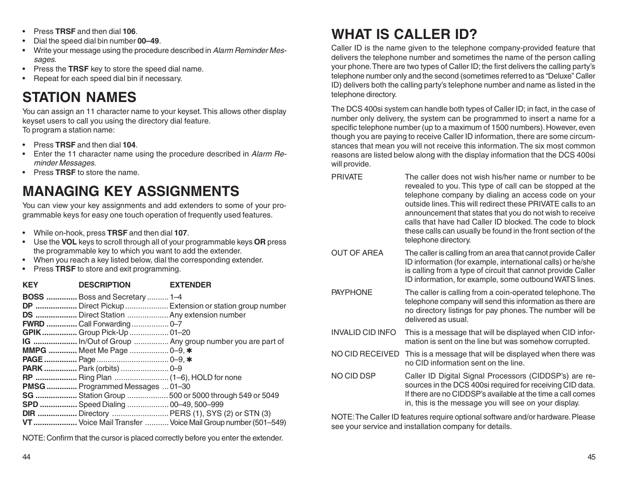 Station names, Managing key assignments, What is caller id | DCS LCD 24B User Manual | Page 25 / 30