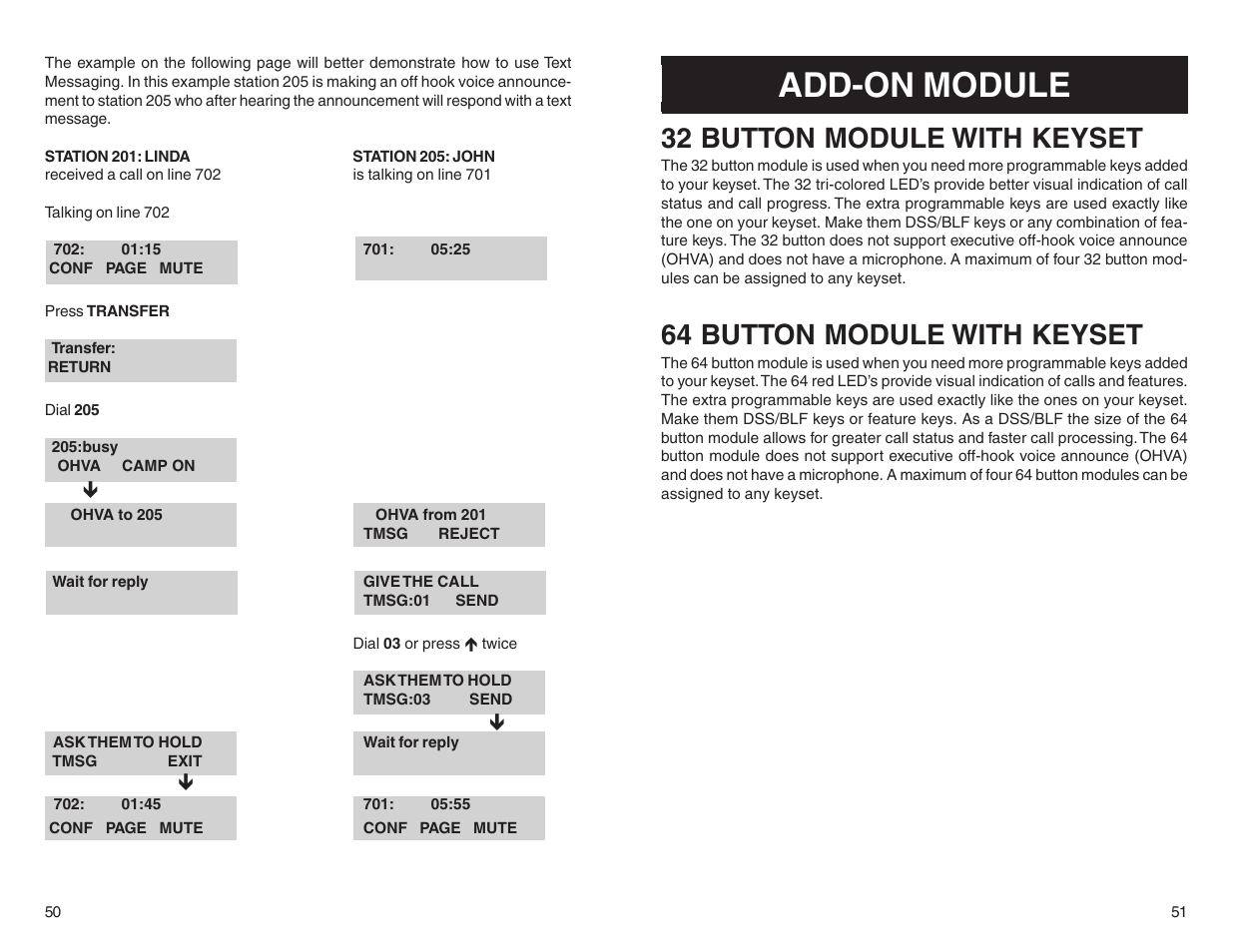 Add-on module, 32 button module with keyset, 64 button module with keyset | DCS LCD 24B User Manual | Page 28 / 30