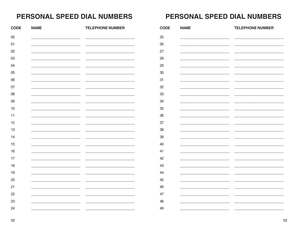 Personal speed dial numbers | DCS LCD 24B User Manual | Page 29 / 30