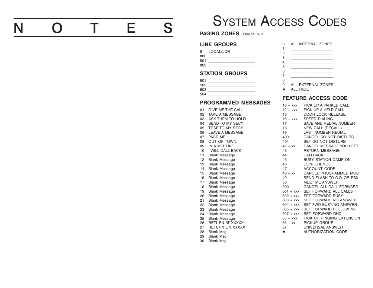 No t e s, Ystem, Ccess | Odes | DCS LCD 24B User Manual | Page 30 / 30