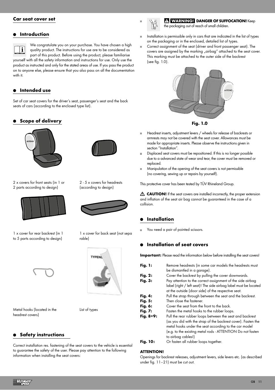 Ultimate Speed CAR SEAT COVER SET User Manual | Page 11 / 13