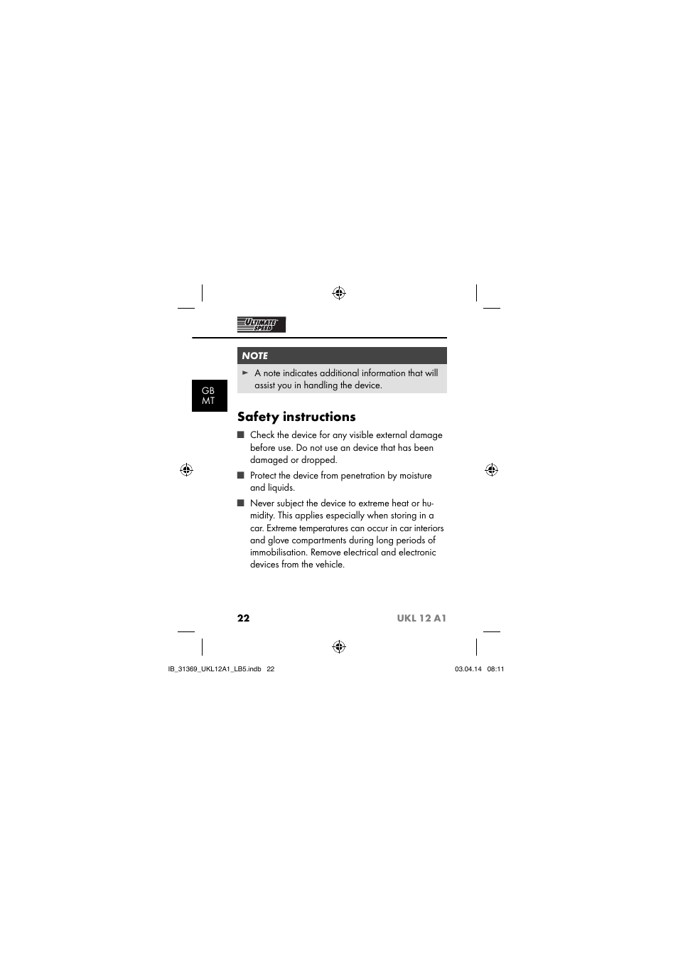 Safety instructions | Ultimate Speed UKL 12 A1 User Manual | Page 25 / 56
