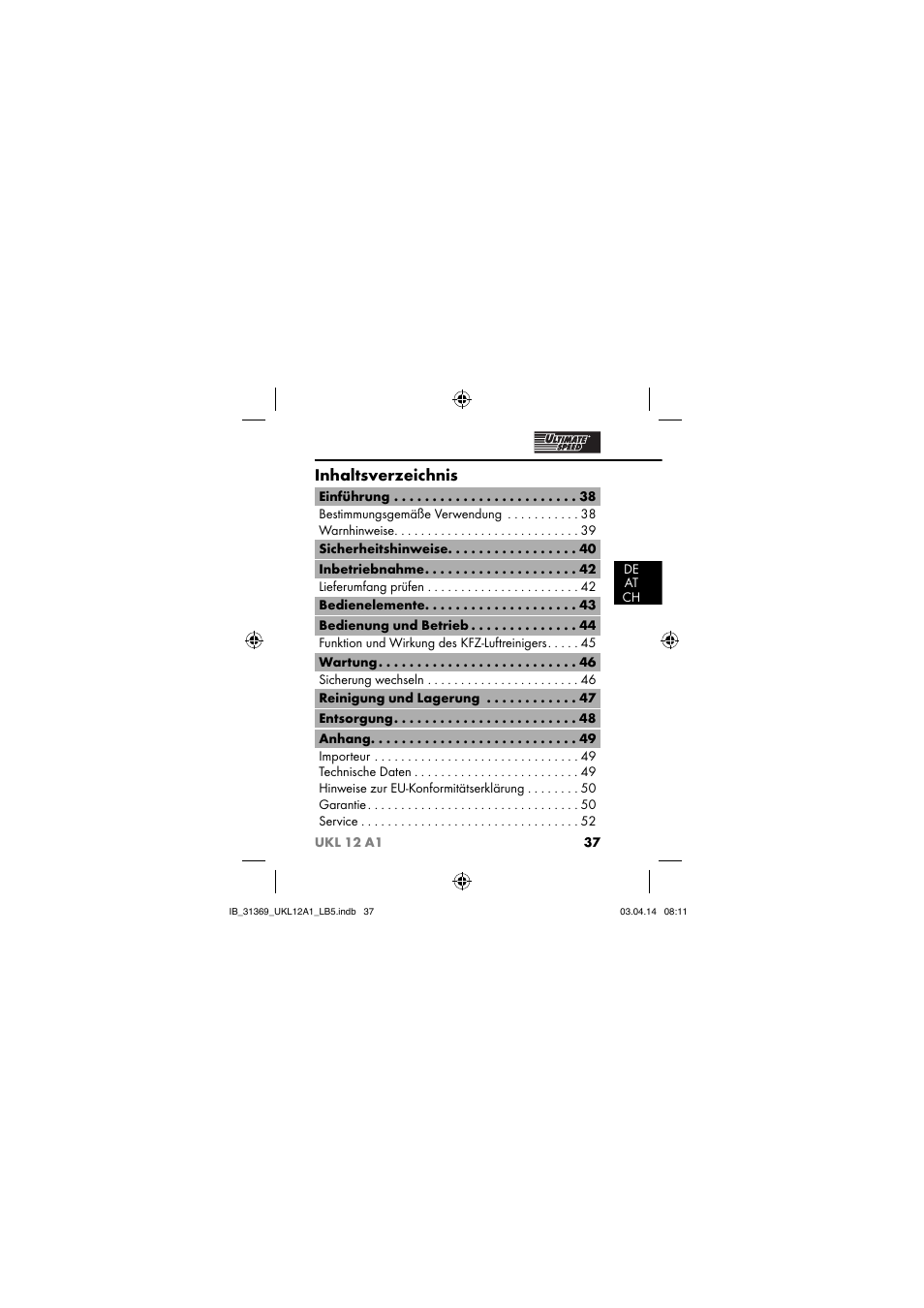 Ultimate Speed UKL 12 A1 User Manual | Page 40 / 56