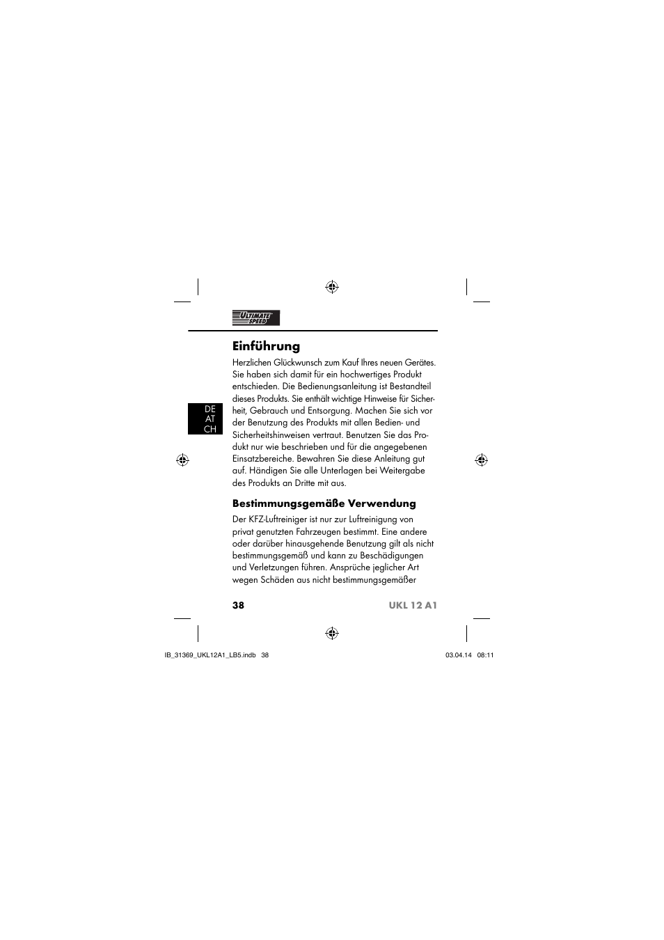Einführung, Bestimmungsgemäße verwendung | Ultimate Speed UKL 12 A1 User Manual | Page 41 / 56