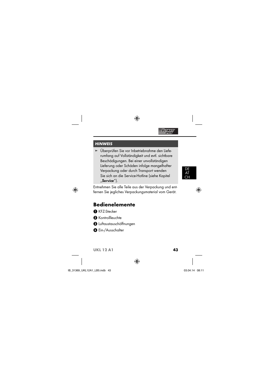 Bedienelemente | Ultimate Speed UKL 12 A1 User Manual | Page 46 / 56