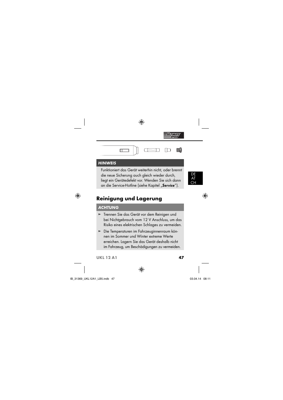 Reinigung und lagerung | Ultimate Speed UKL 12 A1 User Manual | Page 50 / 56