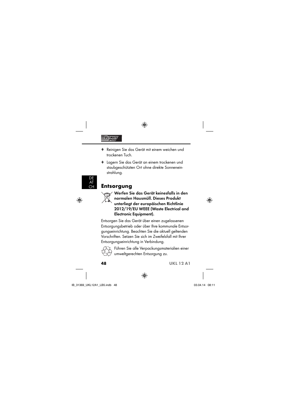 Entsorgung | Ultimate Speed UKL 12 A1 User Manual | Page 51 / 56